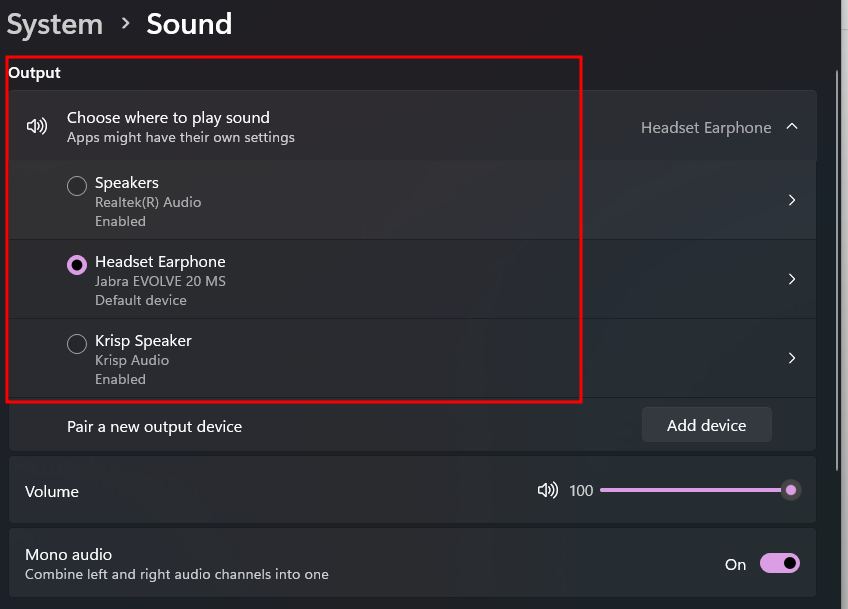 Select the correct audio output